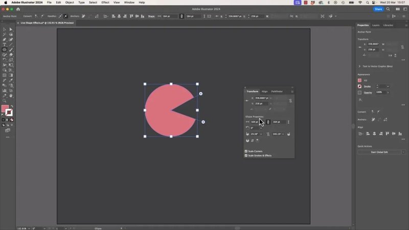 The Transform panel open in Adobe Illustrator, displaying editable properties under 