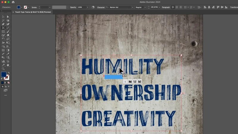 Adobe Illustrator workspace showing the words 