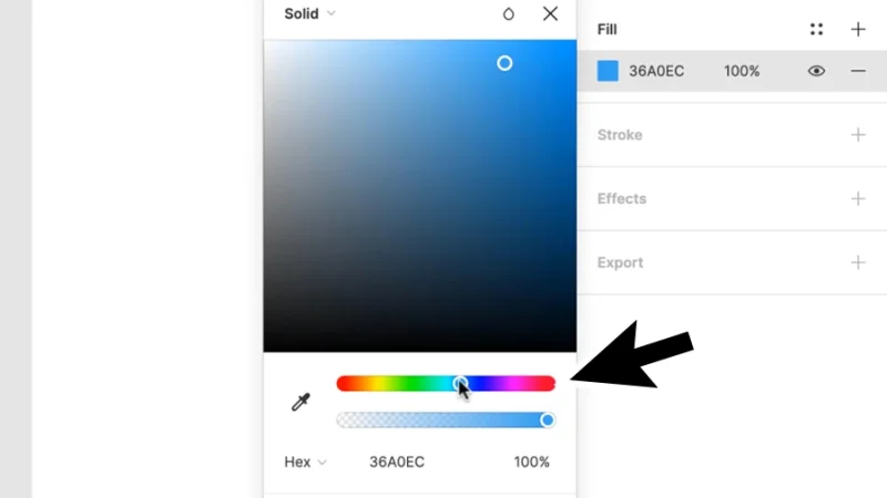 picking a new hue with the hue slider in figma