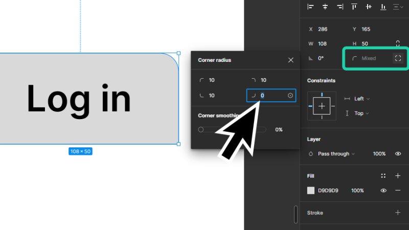 adjusting independent corners highlighted in figma