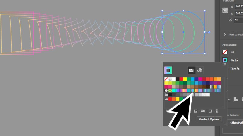picking a gradient from the Stroke panel swatches in adobe illustrator