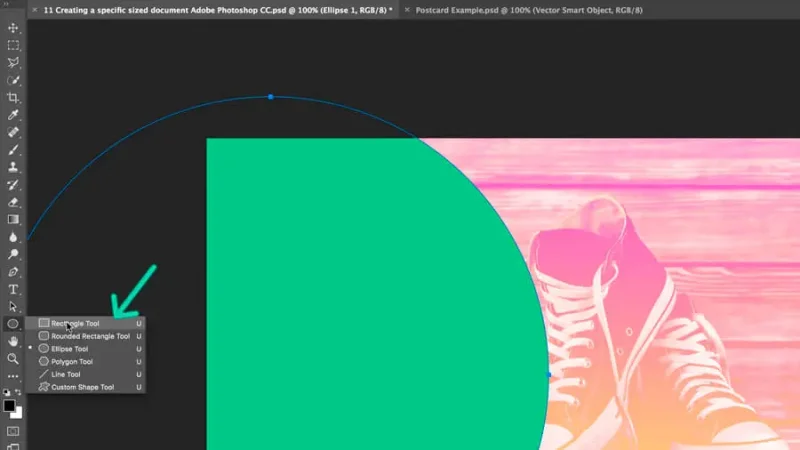 highlighted rectangle tool from toolbar in adobe photoshop