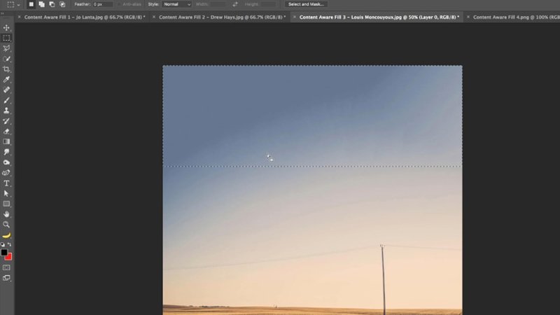 The Content-Aware tool sampled the original image and added more sky to our landscape.