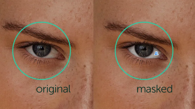 original and masked versions comparison of eye retouching in lightroom
