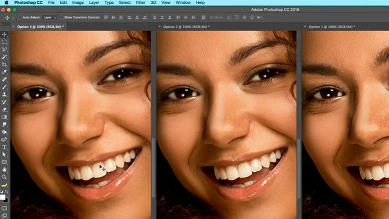 three multiple view screens in Adobe Photoshop.