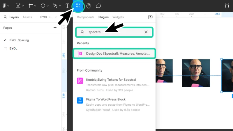 searching for spectral plugin inside the resources panel in figma