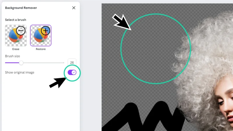 previewing removed background using the show original image option in canva