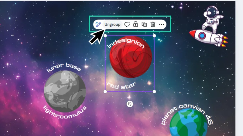 applying the ungroup action to grouped elements in canva