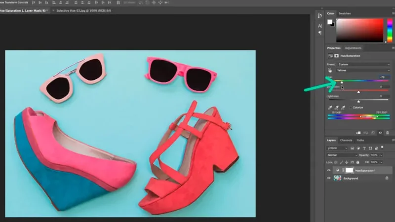 Now that the yellow hue is defined on Preset, Hue, Saturation and Lightness will create the new color.