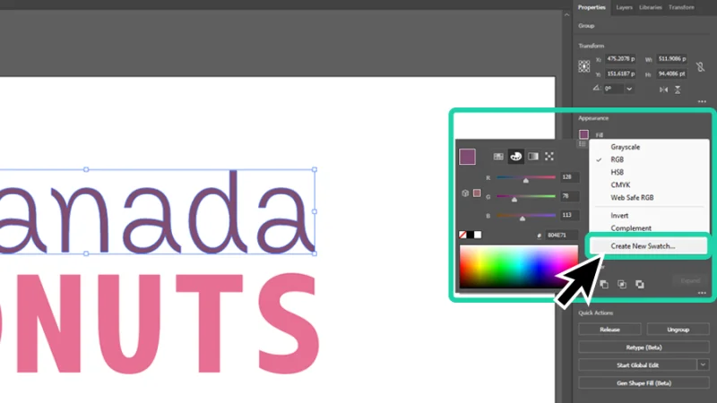 create a new swatch option highlighted in the color picker window in Illustrator