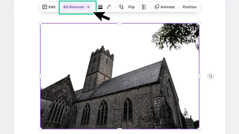 background sky removed from photo of a church in canva