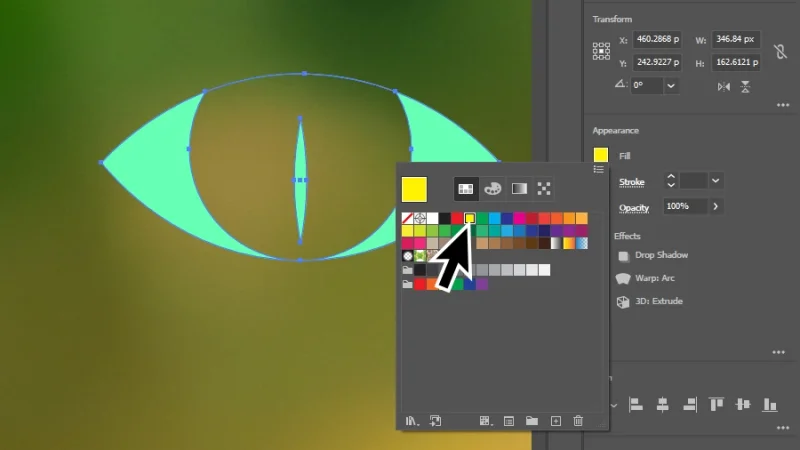 picking the yellow colour swatch from the fill colour panel in illustrator