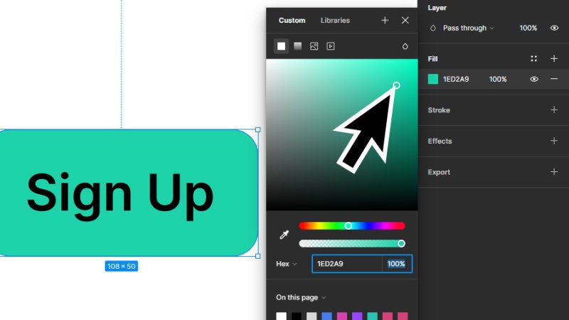 color picker option inside the fill settings panel in figma