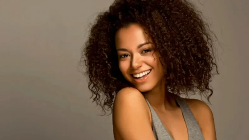 resized image of smiling model in Adobe Photoshop.