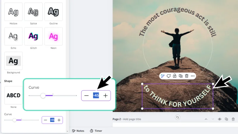 creating an opposite curvature effect using negative values in canva