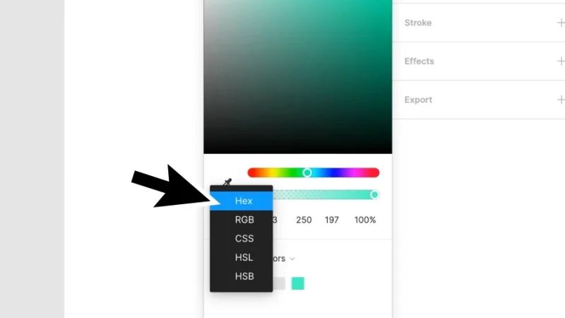 color models drop down menu highlighted in figma