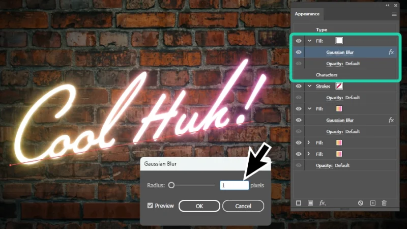 white fill and blur effect highlighted on the appearance panel in adobe illustrator