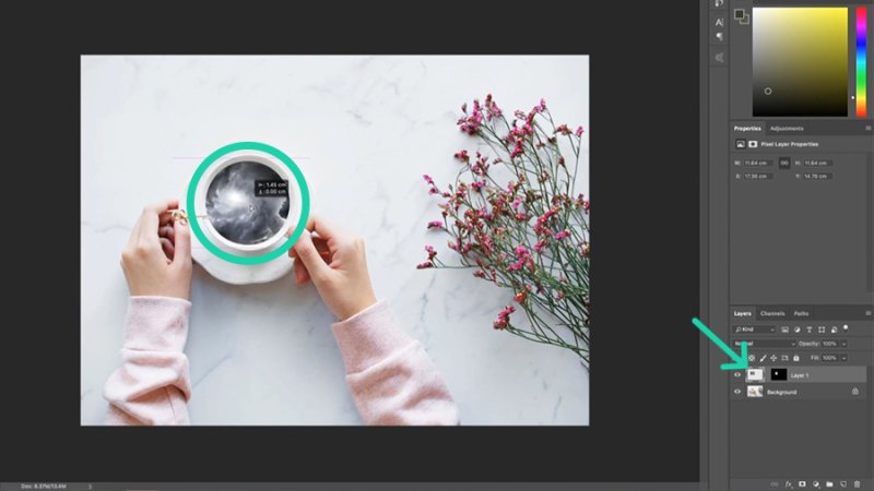 Select the Image thumbnail to adjust the image from inside the Layer Mask.