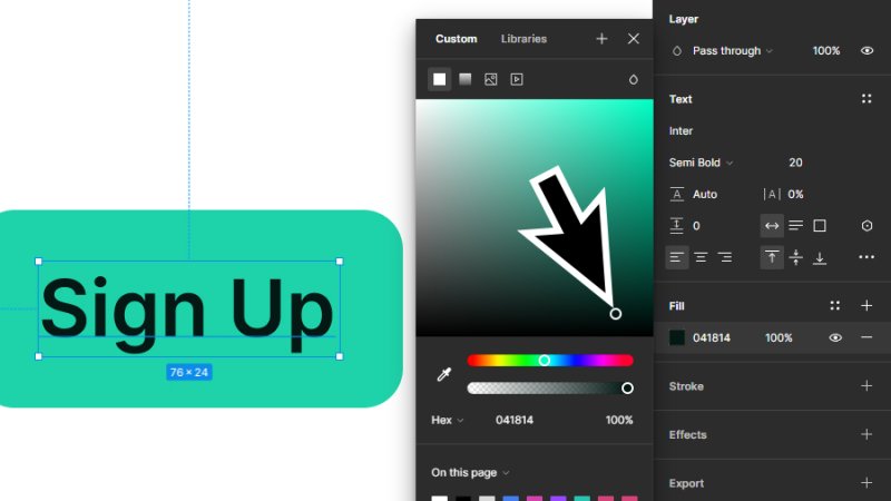using color picker to define a dark color shade in figma