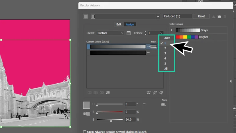 recolor artwork settings panel in illustrator