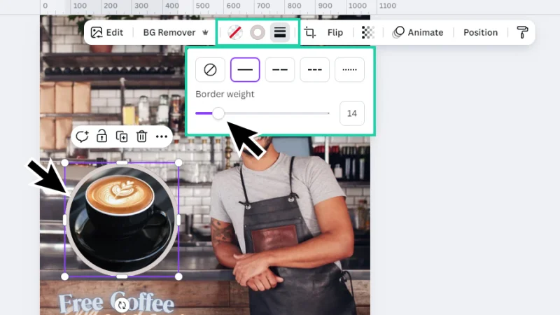 setting a circle frame border weight in canva