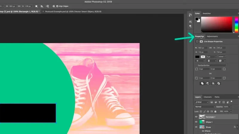 highlighted properties panel in adobe photoshop