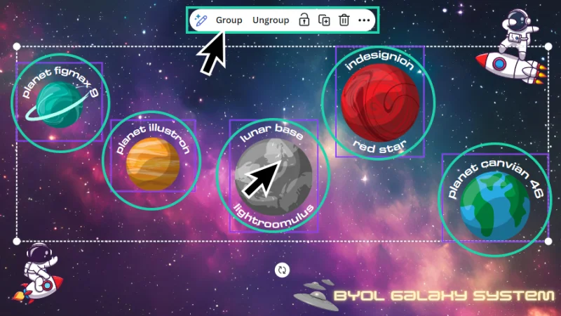 grouping individual groups together in canva