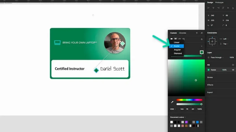 UI card with radial gradient in figma