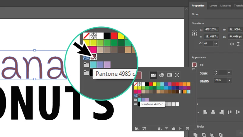 magnified detail of a spot color swatch in Illustrator