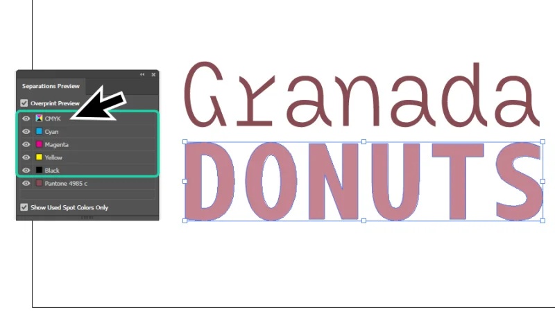 cmyk color layers highlighted in separations preview window in Illustrator