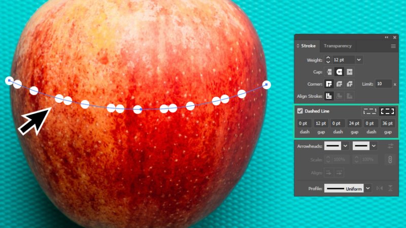 dotted line with diverse gap values displayed in illustrator