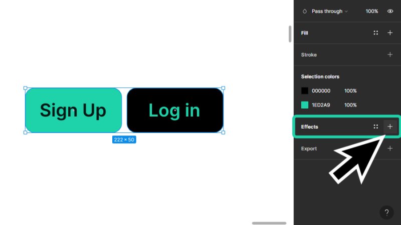 highlighted effects option panel in figma
