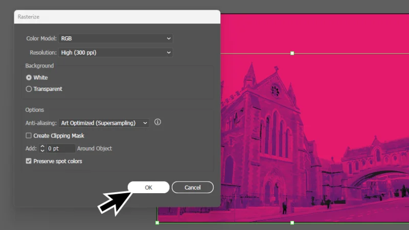 working with the rasterize options panel in illustrator