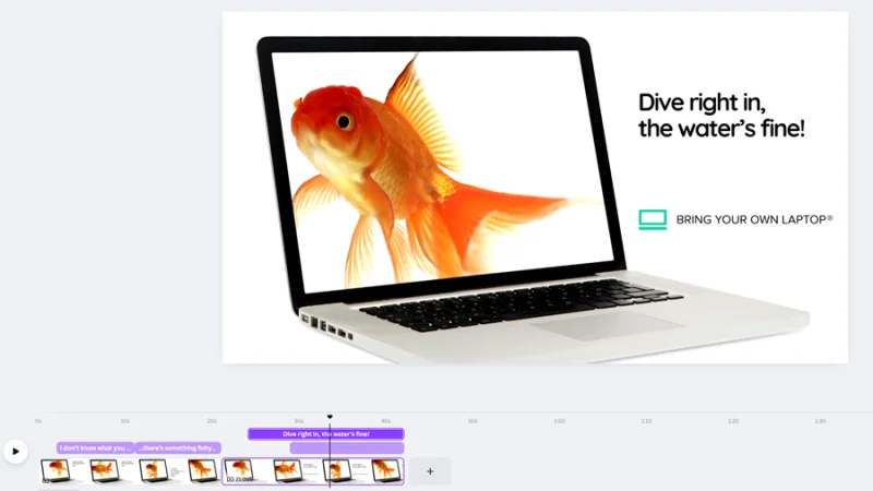 video project preview of a fish swimming in a laptop screen in canva