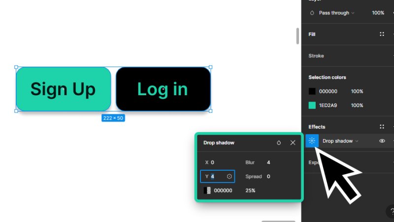 drop shadow effect settings panel in figma