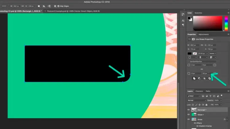 adjusting corner radius values in adobe photoshop