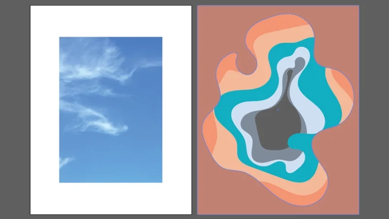 blue sky placed inside artboard as background to paper cut effect artwork in illustrator