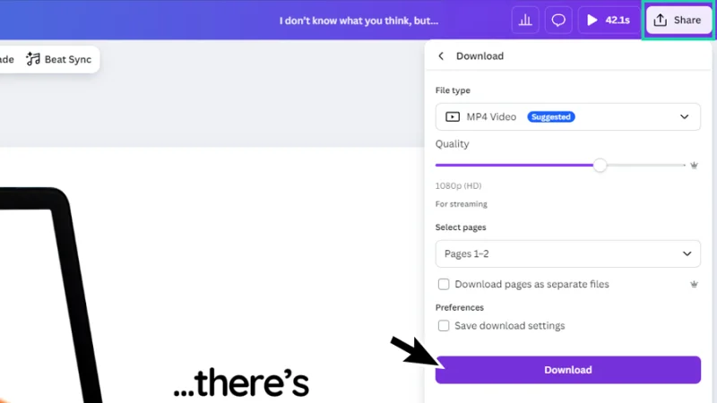setting up a video project for downloading in canva