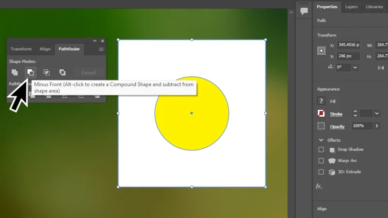 minus front option highlighted in the pathfinder panel in illustrator