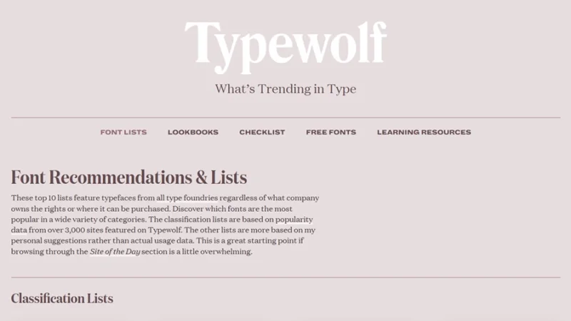 typewolf websites homepage
