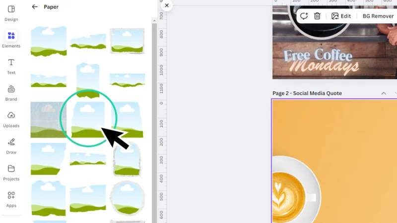 applying new frame to page in canva