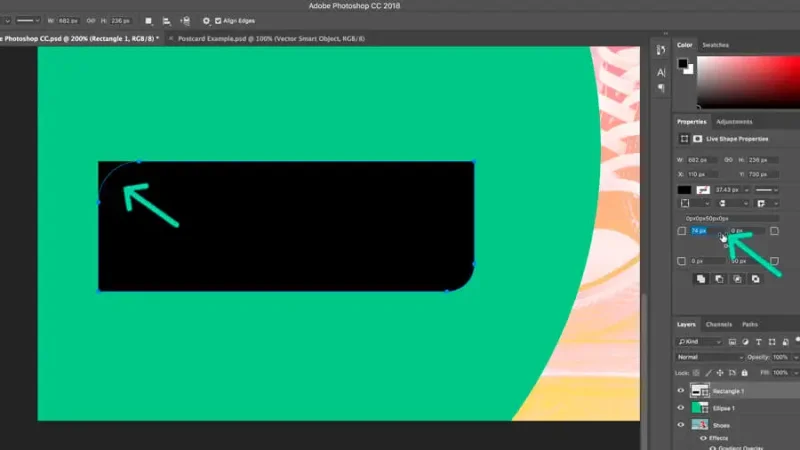 adjusting corners by clicking and dragging in adobe photoshop
