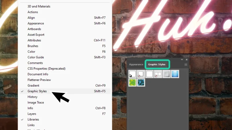 opening the graphic styles panel in adobe illustrator