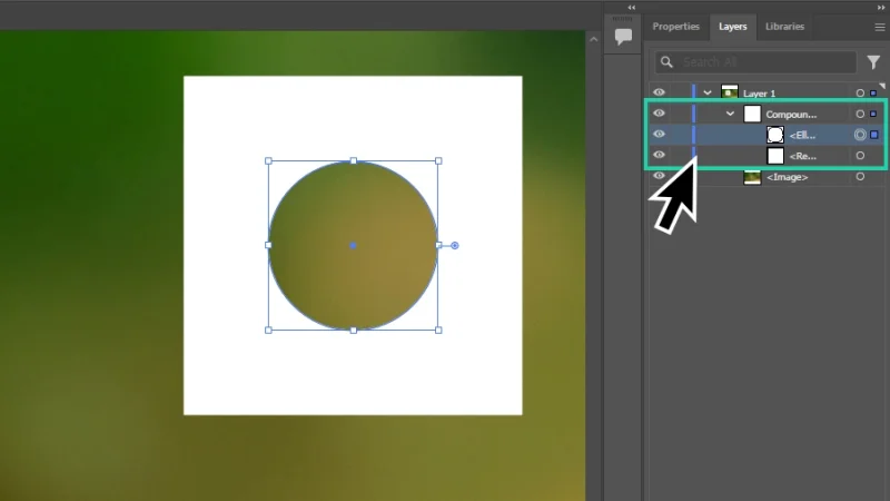 compound shape’s individual layers highlighted in the layers panel in illustrator