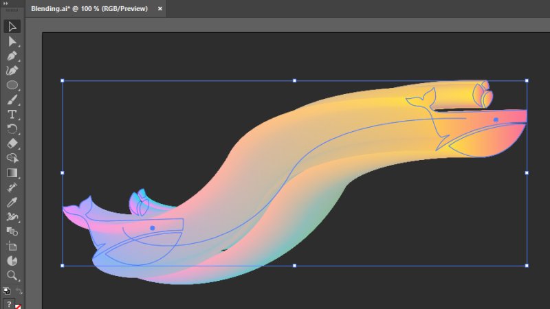curved color blend of a whale in adobe illustrator