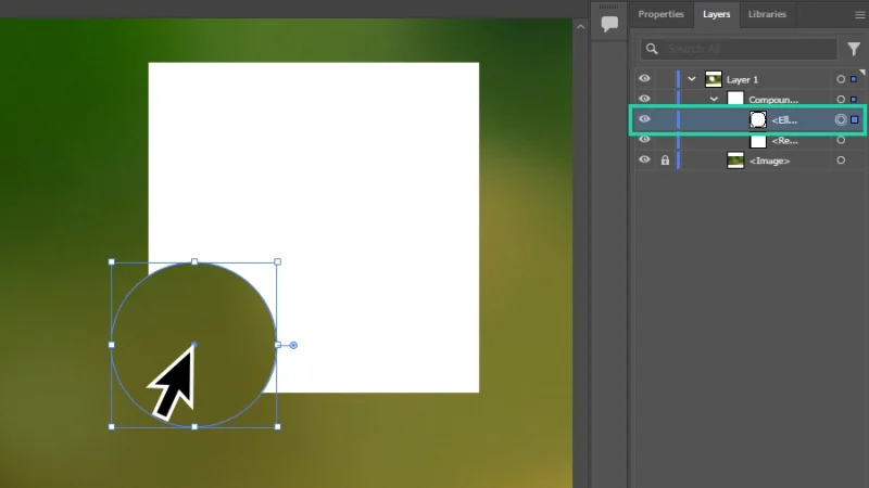 ellipse shape highlighted inside a compound shape in illustrator