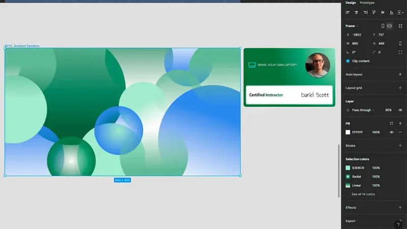 gradient-filled ellipses inside a frame in figma