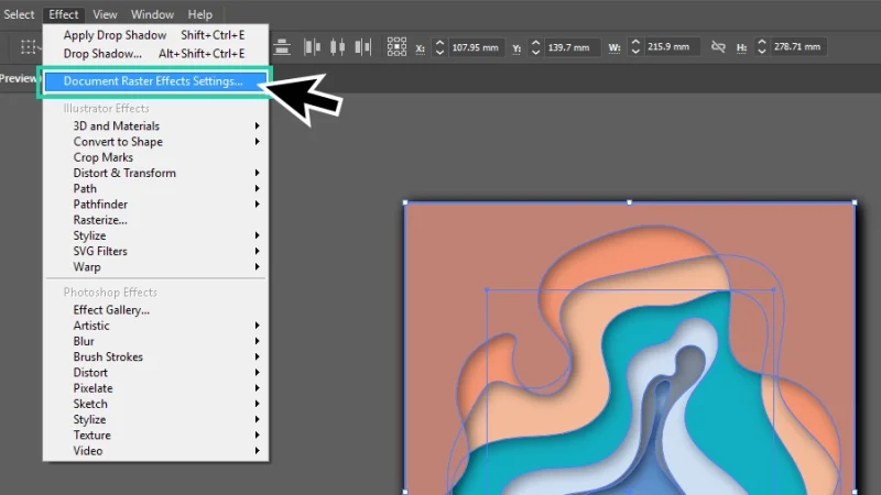 opening the document raster effects settings window in illustrator