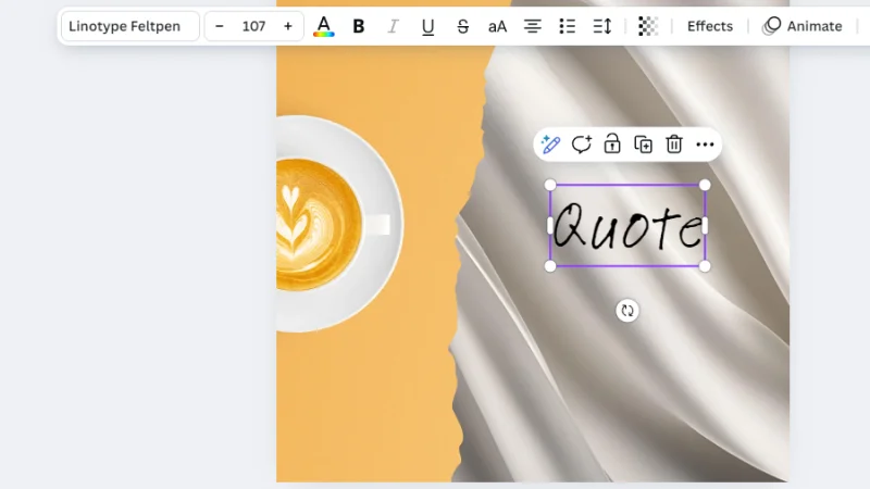 placing quote text box inside social media page design in canva