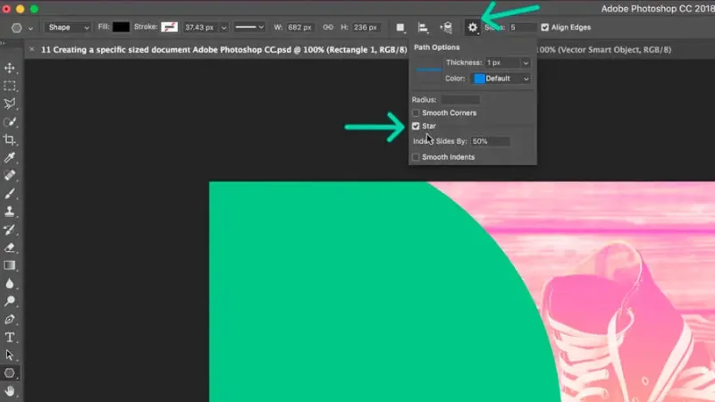 star feature highlighted inside the additional options panel in adobe photoshop